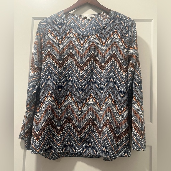 Moa Moa Long Sleeve Boxy Blouse in Blue and Orange - Picture 1 of 4